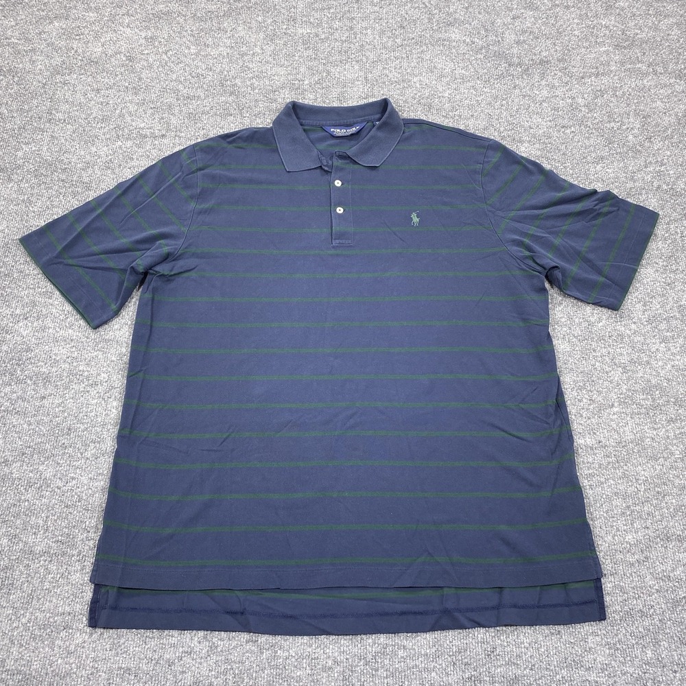 Polo Ralph Lauren Polo Shirt Mens XL Blue Striped 100% Cotton Collared Logo